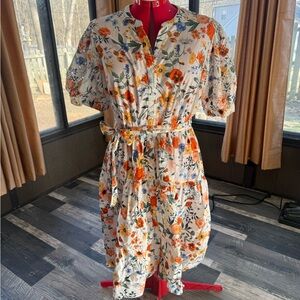 Elegant Floral Midi Dress with Belt